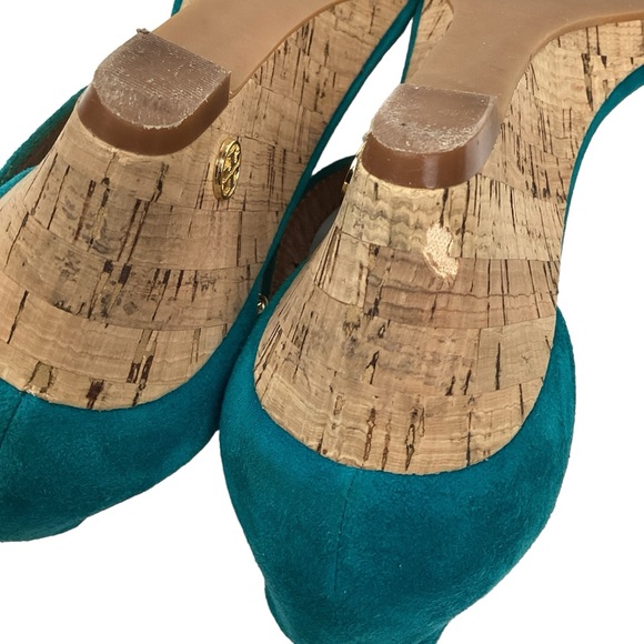Tory Burch Savannah Suede Wedge Ankle Strap Sandal Turquoise - Picture 8 of 13